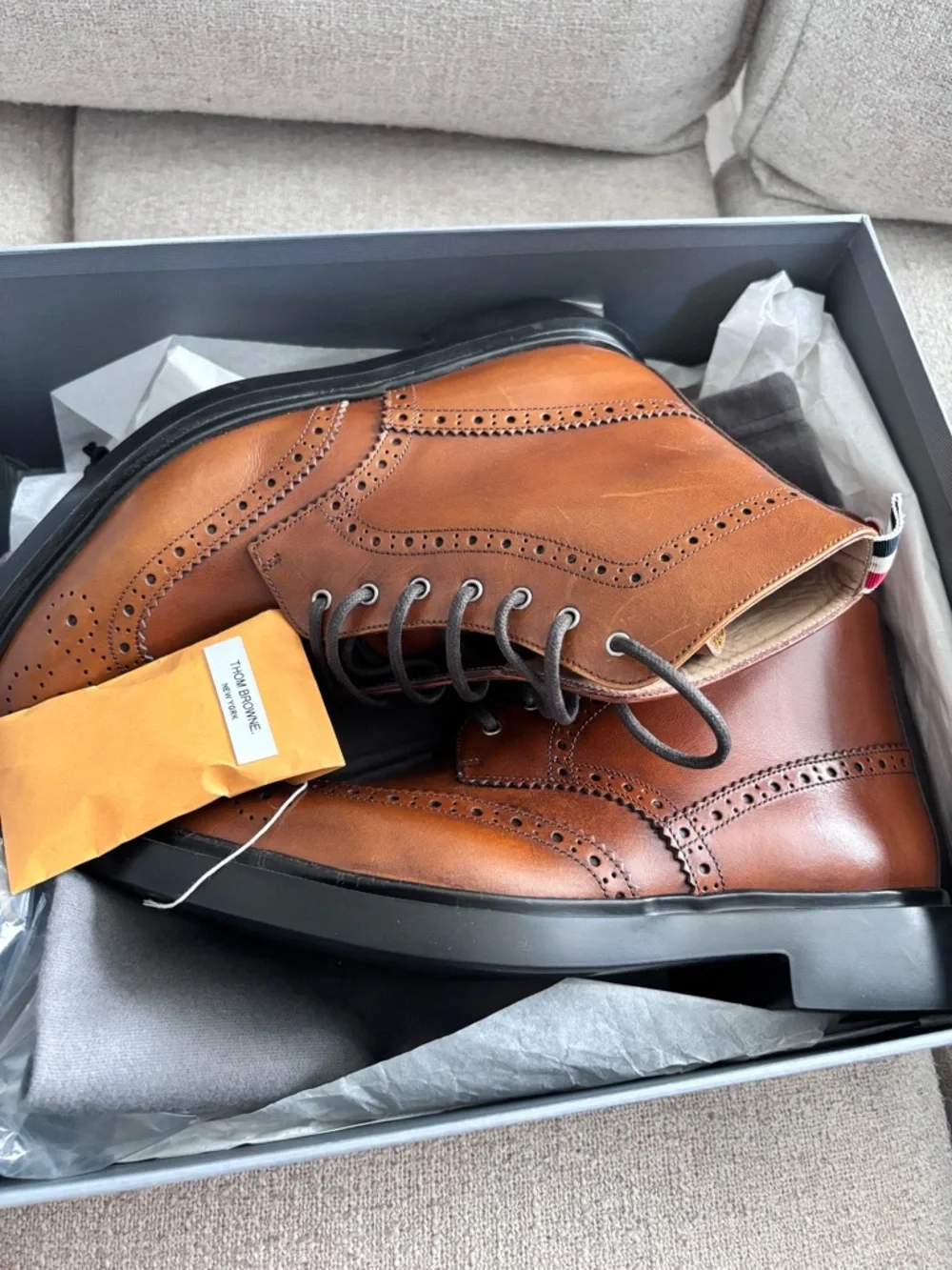 Thom Browne Brown Leather Wingtip Lace-Up Boots 7